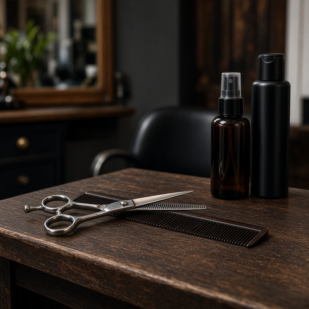 Quadrat: Salon-Atmosphäre mit Spiegeln und Stationen, ohne Gesichter