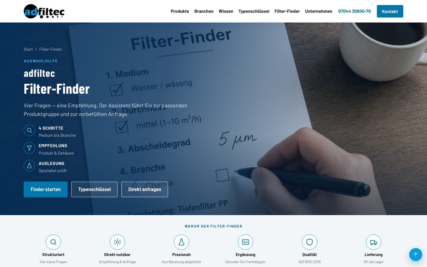 adfiltec Filter-Finder: Assistent in vier Schritten