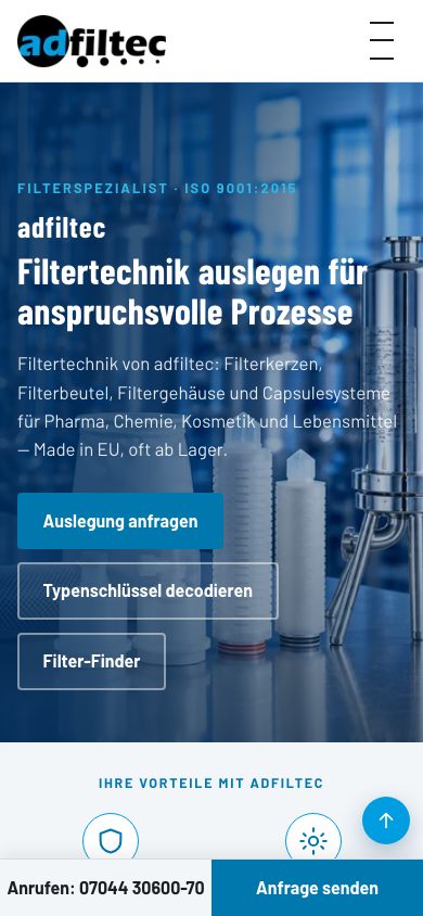 adfiltec Startseite mobil