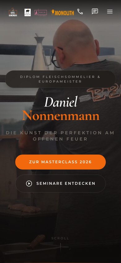 Daniel Nonnenmann Startseite mobil mit Headline und CTAs