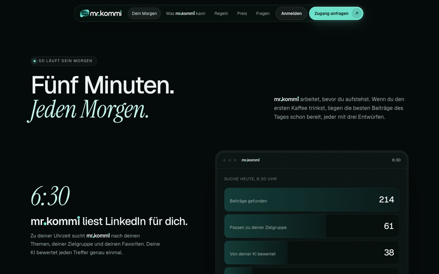 mr.kommi Abschnitt So läuft dein Morgen mit der Suche um 6:30 Uhr