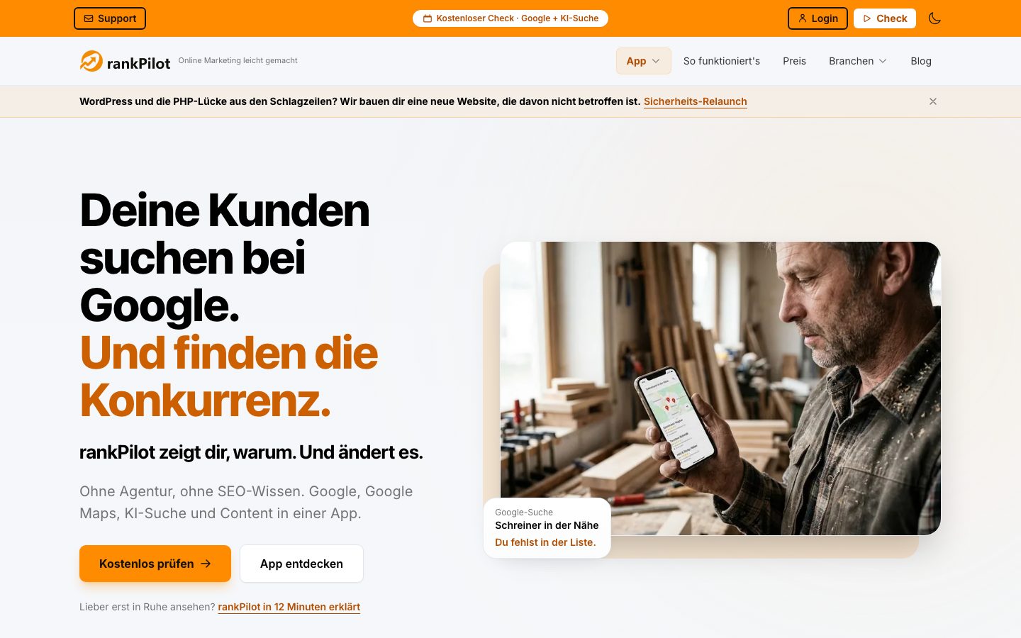 rankpilot.de Startseite Desktop: Deine Kunden suchen bei Google