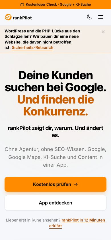 rankpilot.de Startseite mobil