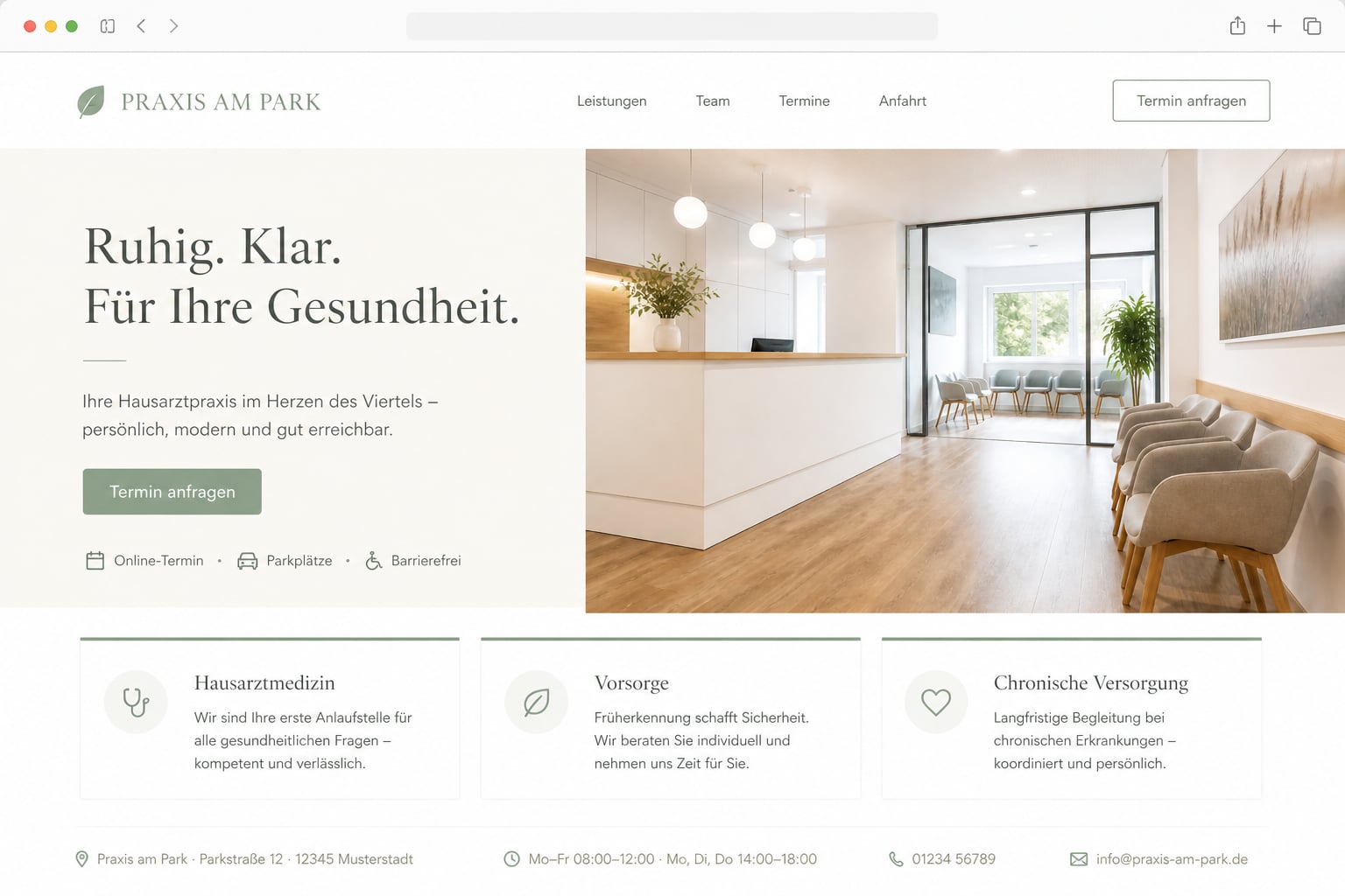 Ärzte & Praxen: Beispiel einer Unternehmenswebsite auf dem Desktop