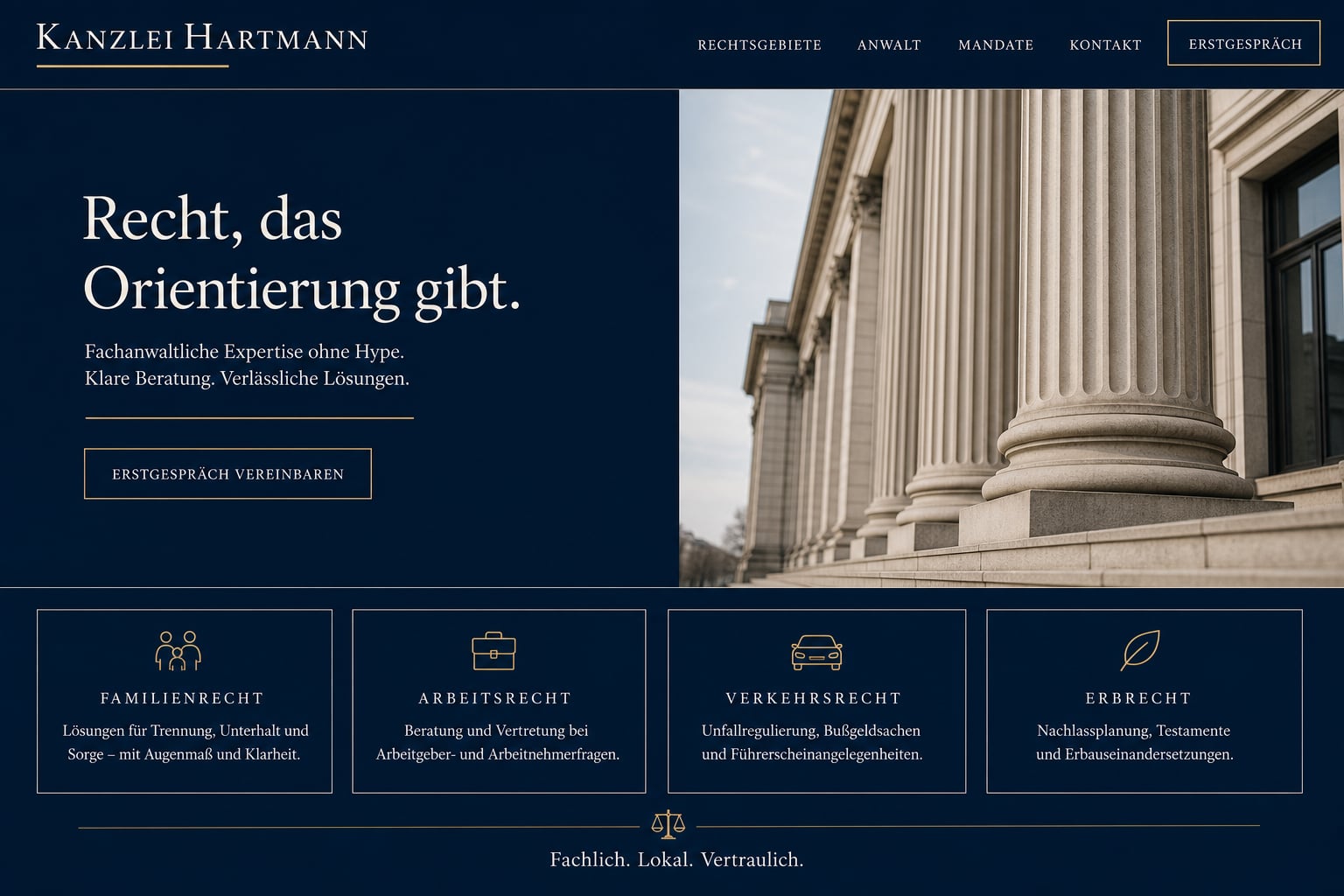 Anwälte: Beispiel einer Unternehmenswebsite auf dem Desktop