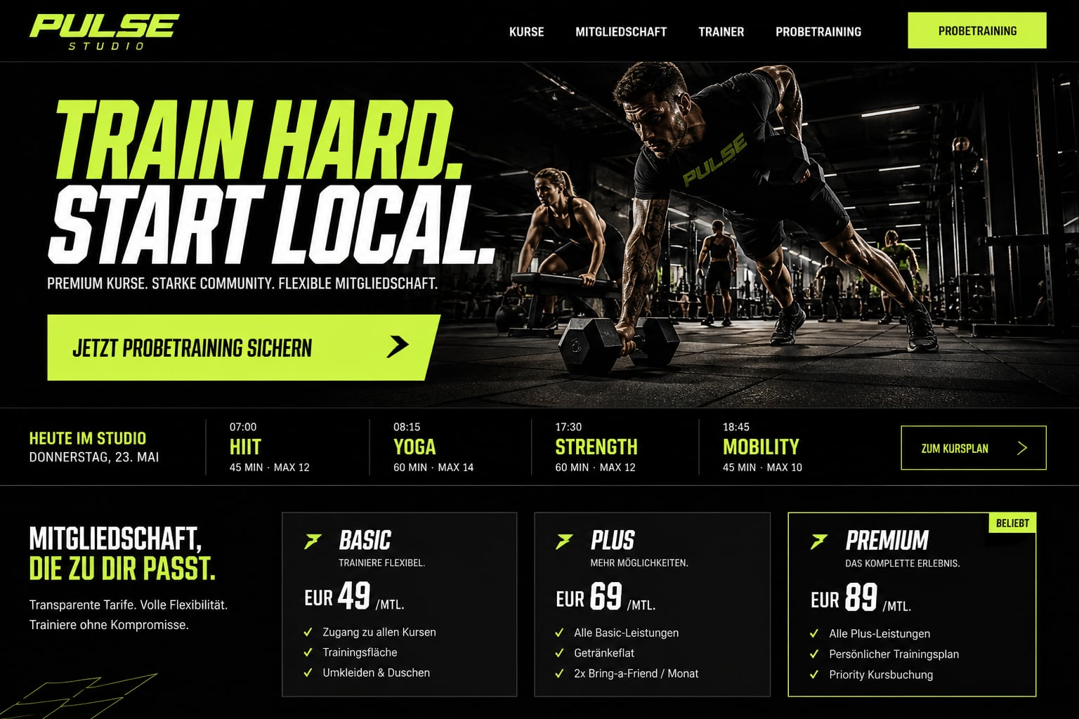 Fitness: Beispiel einer Unternehmenswebsite auf dem Desktop