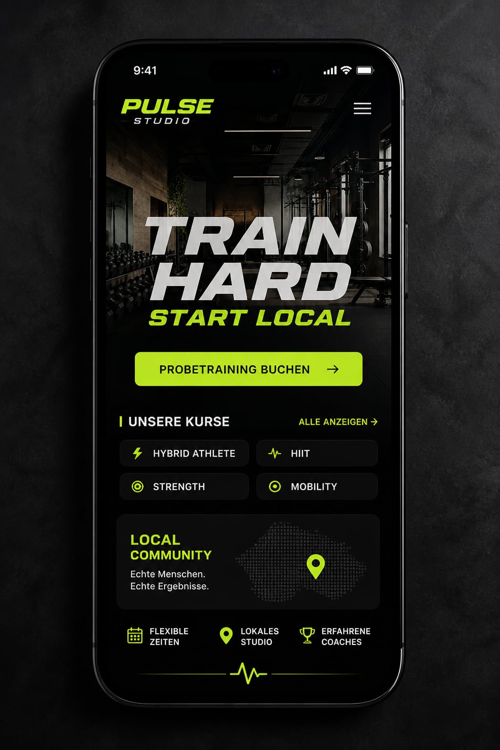 Fitness: Mobile Ansicht derselben Unternehmenswebsite
