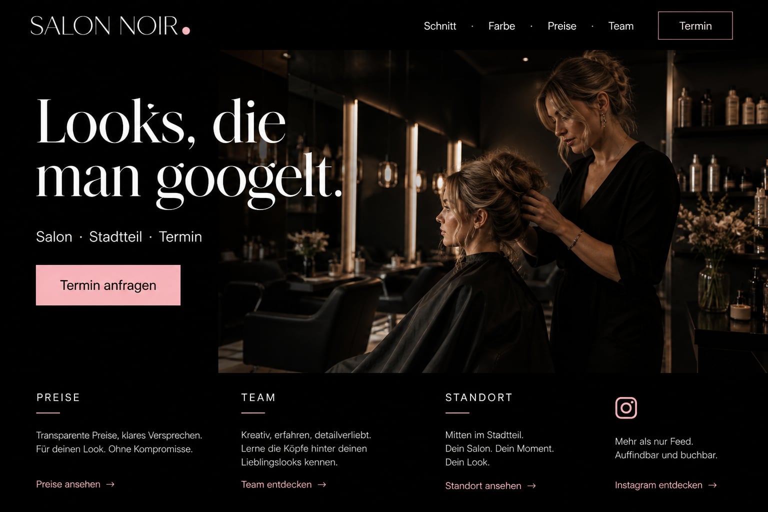 Friseure: Beispiel einer Unternehmenswebsite auf dem Desktop