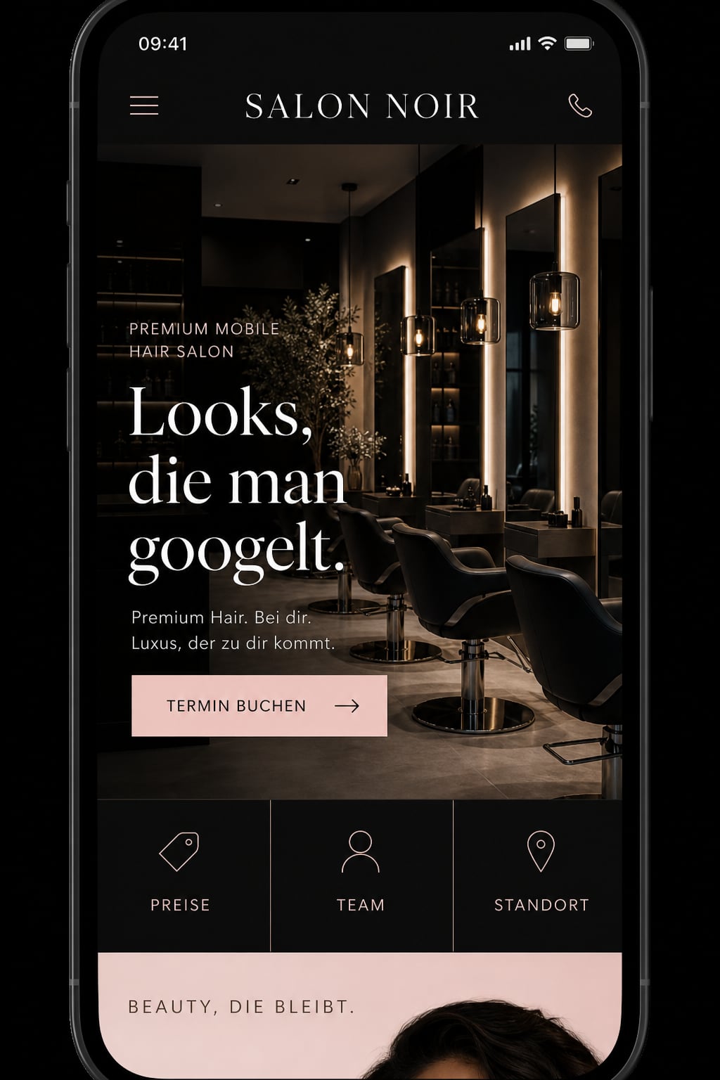 Friseure: Mobile Ansicht derselben Unternehmenswebsite