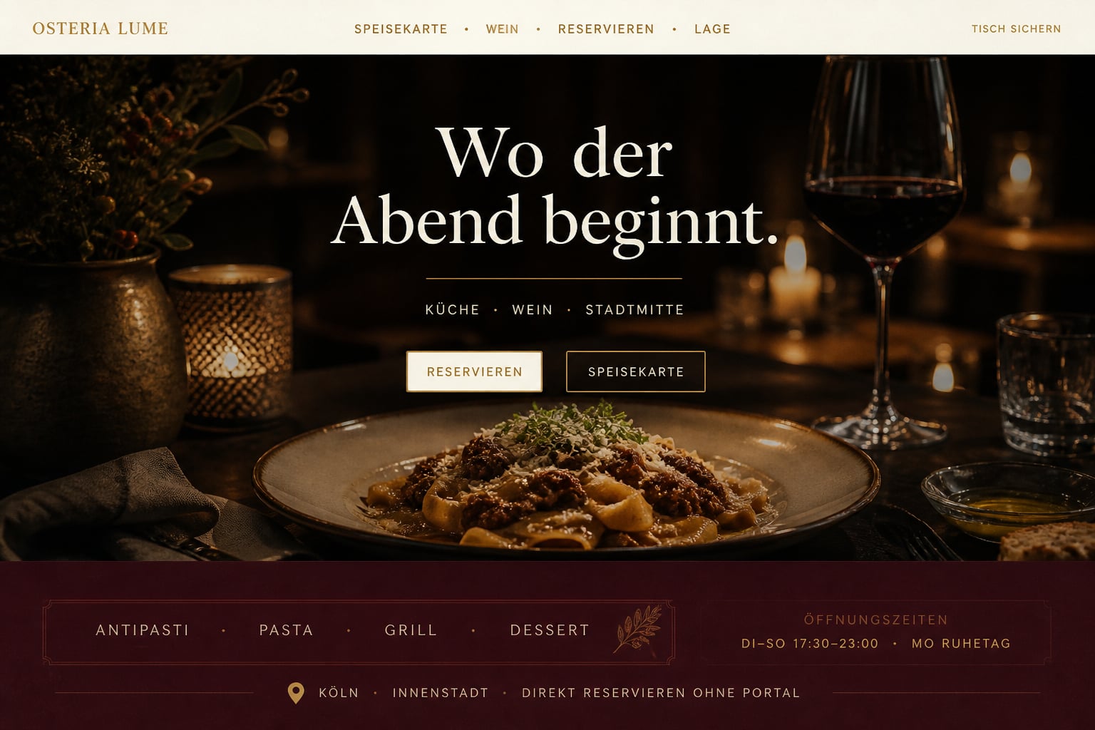Gastronomie: Beispiel einer Unternehmenswebsite auf dem Desktop