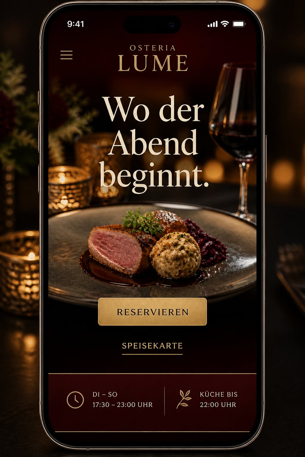 Gastronomie: Mobile Ansicht derselben Unternehmenswebsite