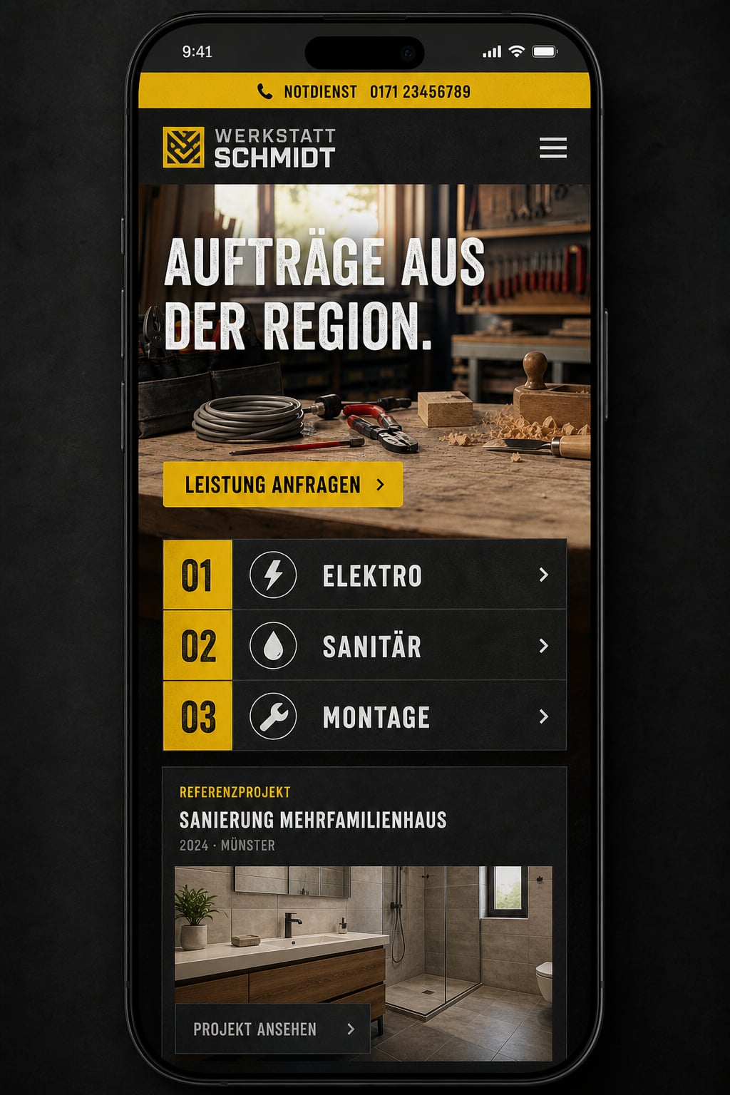 Handwerker: Mobile Ansicht derselben Unternehmenswebsite