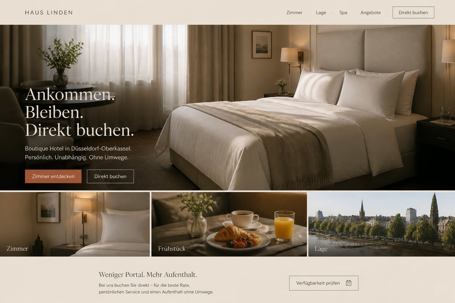 Hotels: Beispiel einer Unternehmenswebsite auf dem Desktop