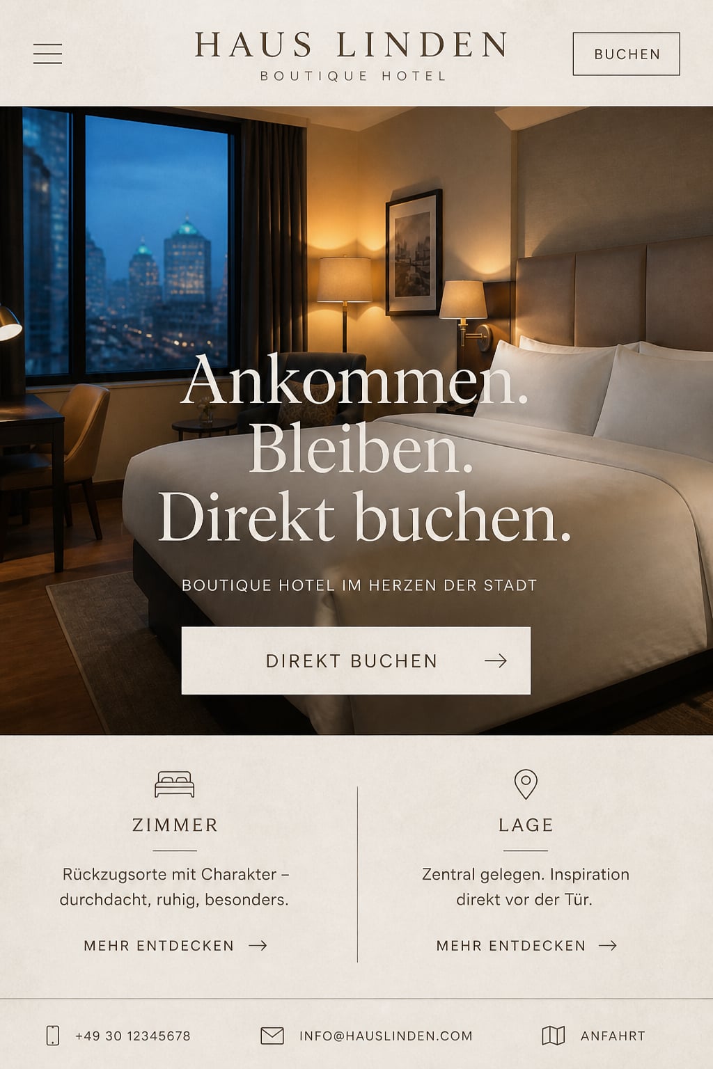 Hotels: Mobile Ansicht derselben Unternehmenswebsite