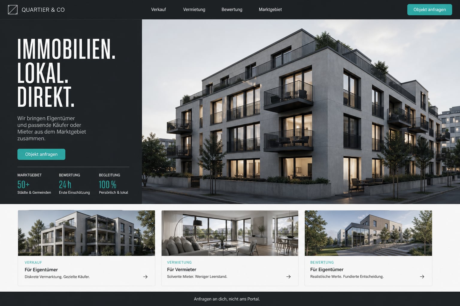 Immobilien: Beispiel einer Unternehmenswebsite auf dem Desktop