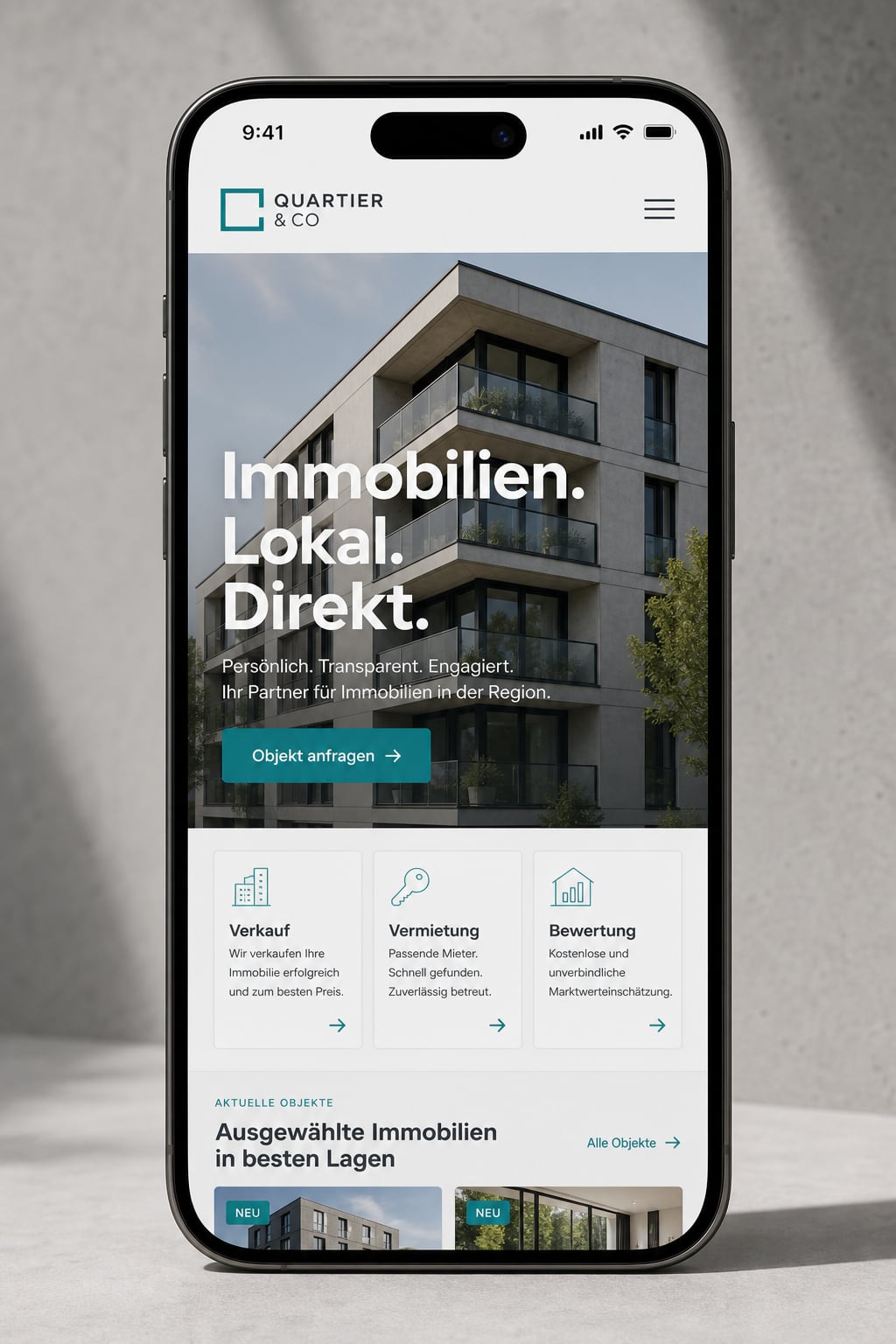 Immobilien: Mobile Ansicht derselben Unternehmenswebsite