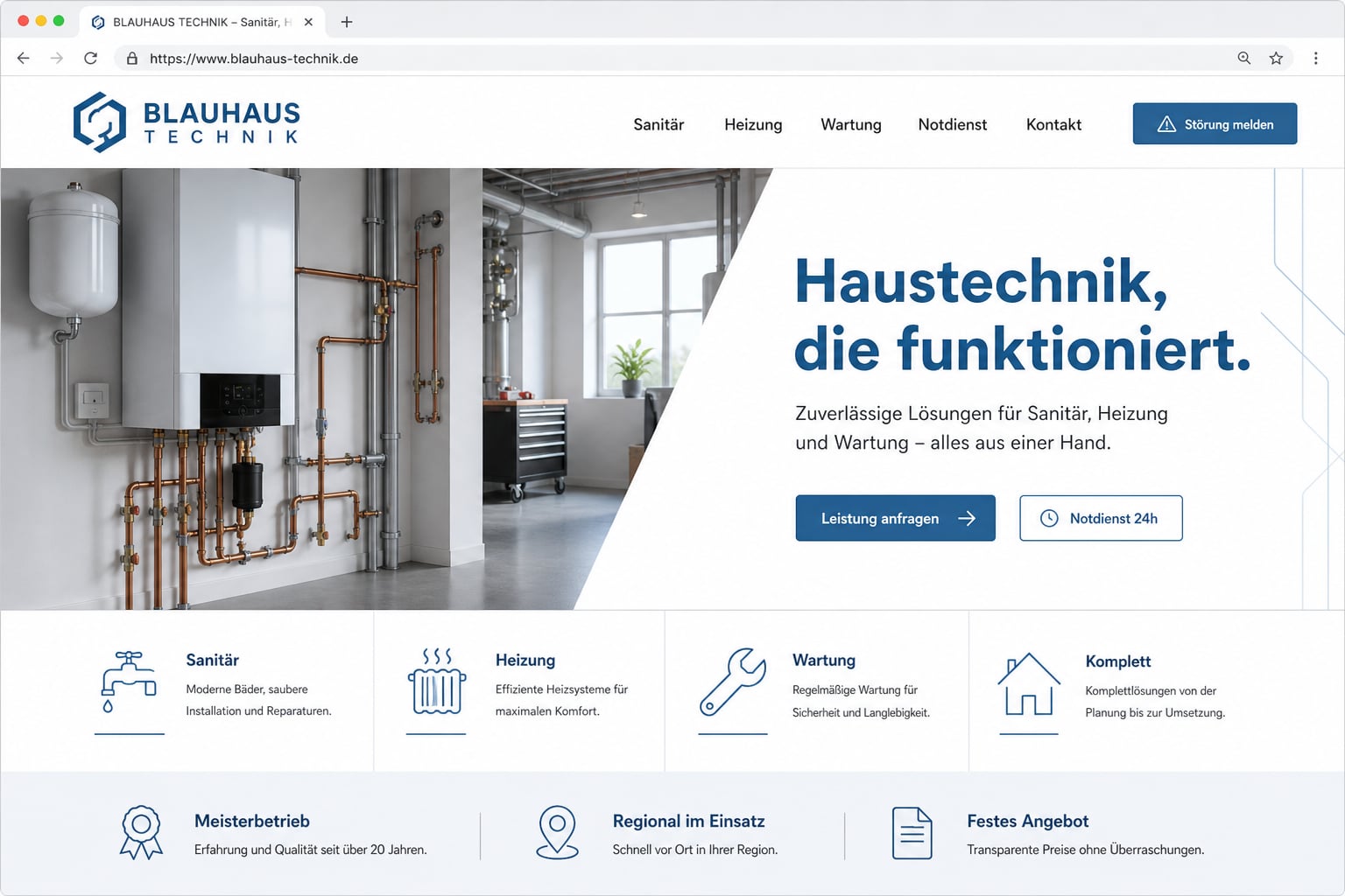 Sanitär & Heizung: Beispiel einer Unternehmenswebsite auf dem Desktop
